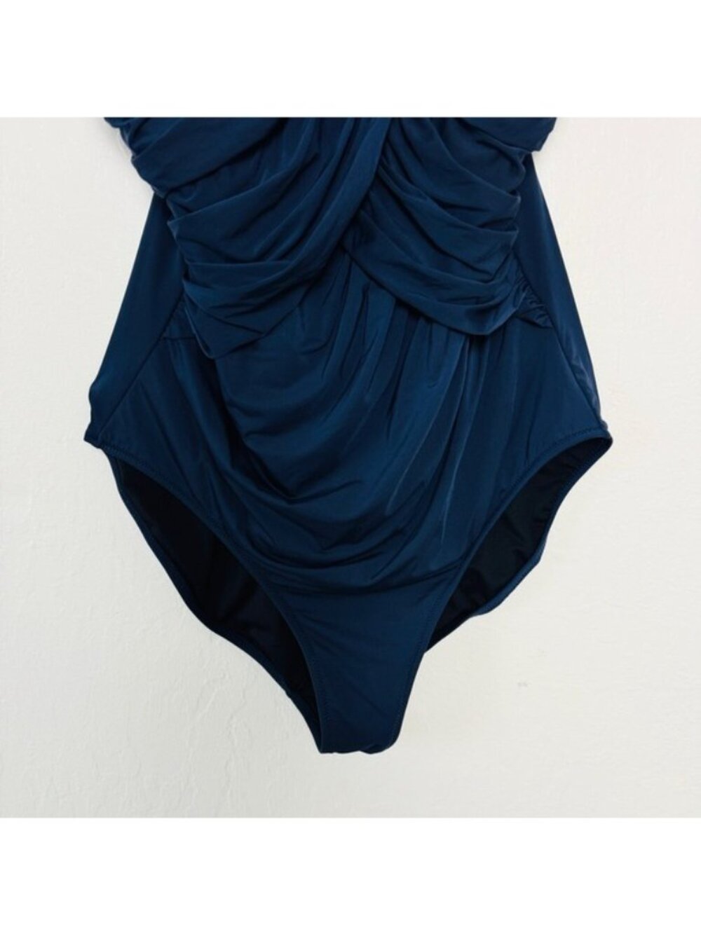 Garnet Hill Slate Navy Blue Wrapped Ruched Front One Piece Swim Bathing Suit 16 - Picture 3 of 10